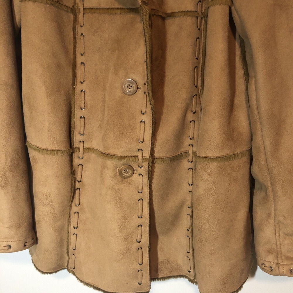 Dennis Basso Brown Faux Suede Button Front Jacket Hippie Vibes 70's - Picture 3 of 5